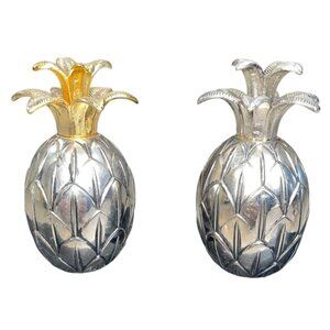 Vintage Godinger Silver Pineapple Salt & Pepper Shaker Natural Patina Tropical